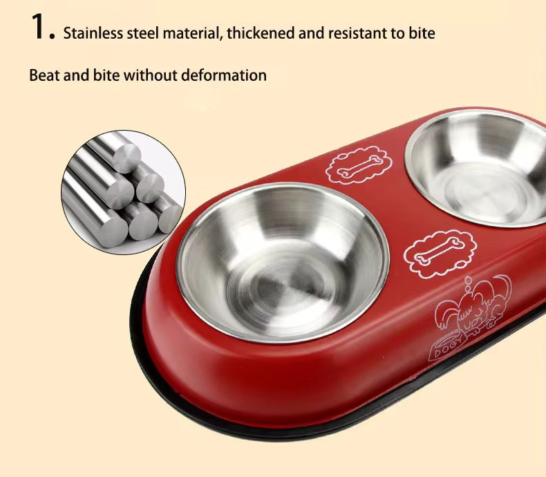 2-in-1 Anti-Skid Double Stainless Steel Dog Feeding Bowl – Food & Water Bowl Set