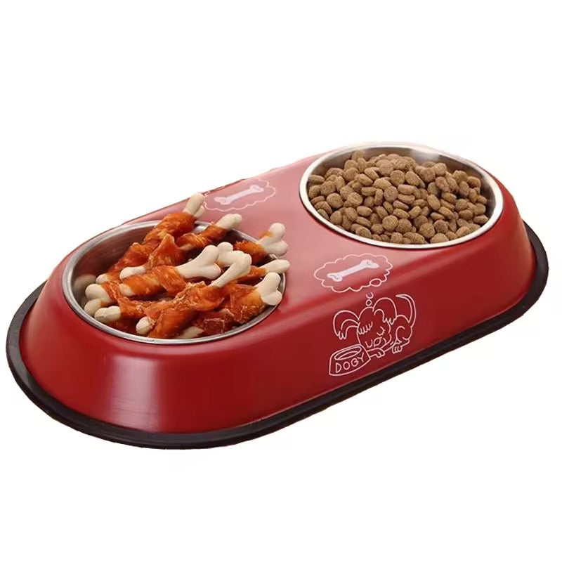2-in-1 Anti-Skid Double Stainless Steel Dog Feeding Bowl – Food & Water Bowl Set