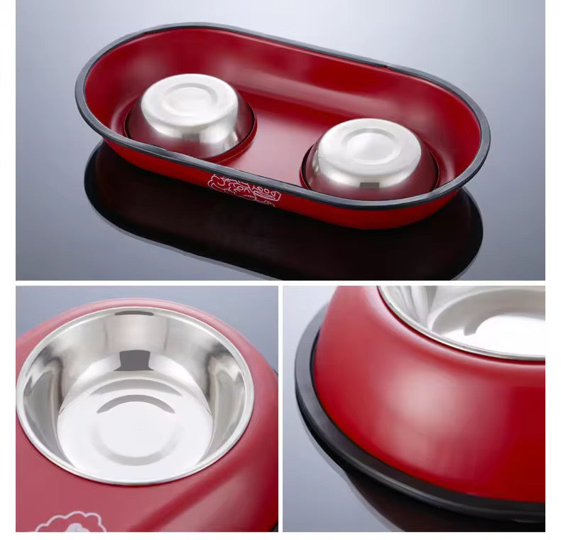 2-in-1 Anti-Skid Double Stainless Steel Dog Feeding Bowl – Food & Water Bowl Set