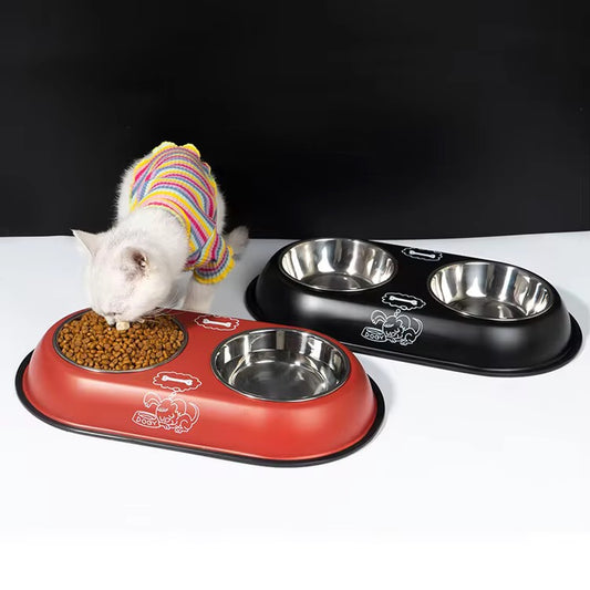 2-in-1 Anti-Skid Double Stainless Steel Dog Feeding Bowl – Food & Water Bowl Set