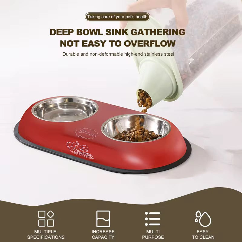 2-in-1 Anti-Skid Double Stainless Steel Dog Feeding Bowl – Food & Water Bowl Set