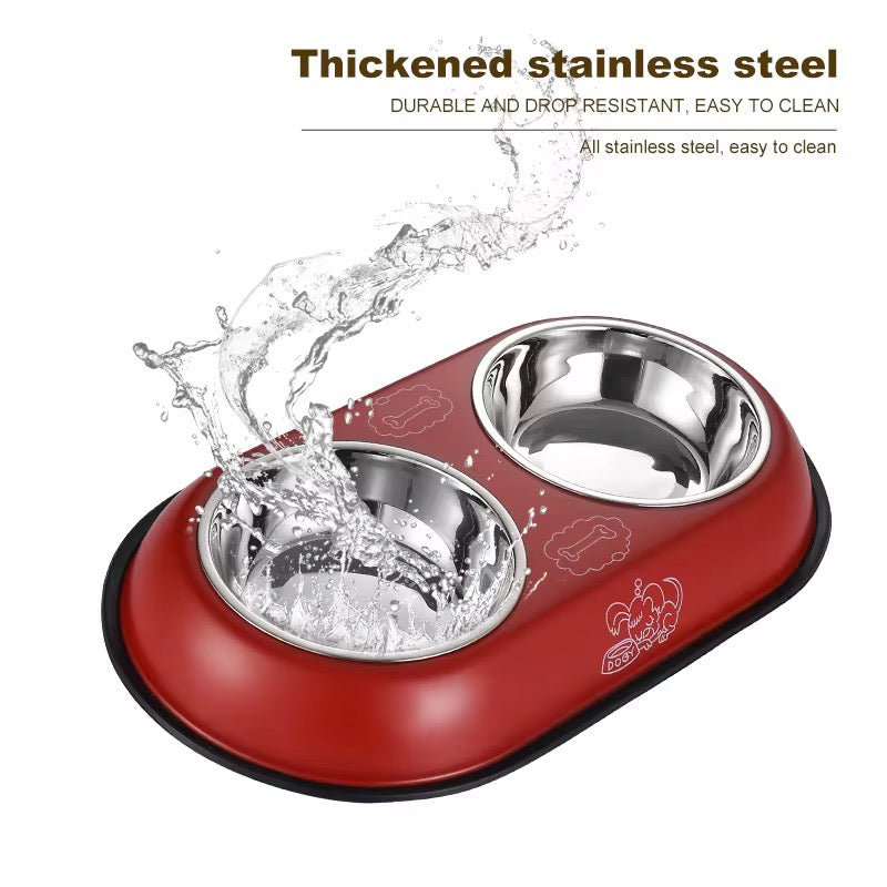 2-in-1 Anti-Skid Double Stainless Steel Dog Feeding Bowl – Food & Water Bowl Set