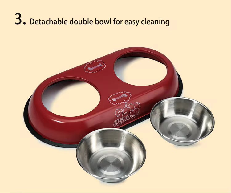2-in-1 Anti-Skid Double Stainless Steel Dog Feeding Bowl – Food & Water Bowl Set