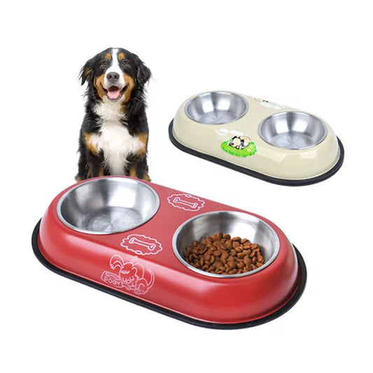 2-in-1 Anti-Skid Double Stainless Steel Dog Feeding Bowl – Food & Water Bowl Set