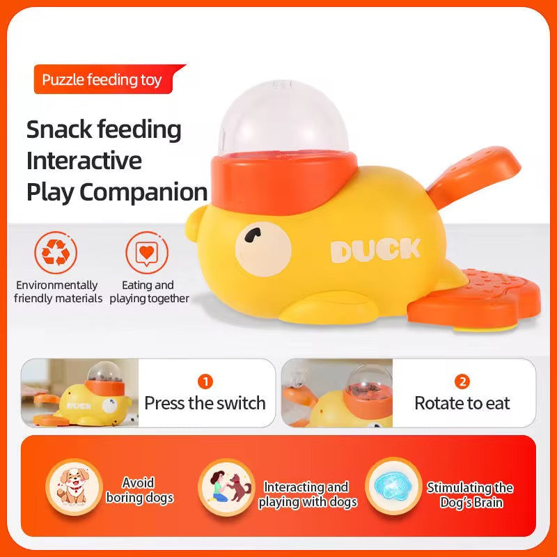 Portable Yellow Duck Interactive Pet Toy – Automatic Feeder & Puzzle Food Dispenser for Cats & Dogs