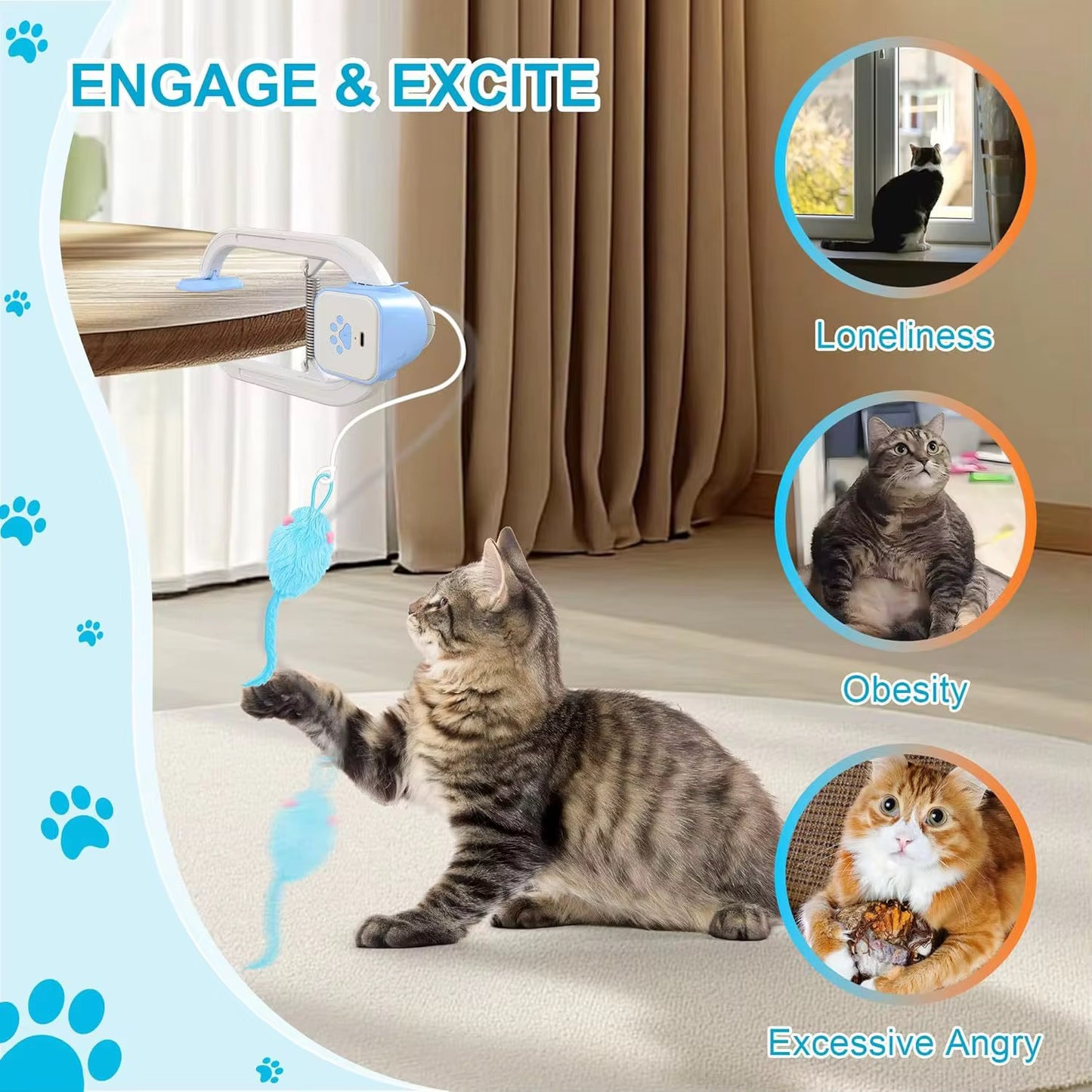 🐱 Automatic Interactive Cat Toy – Smart Electric String Teaser with Adjustable Clip