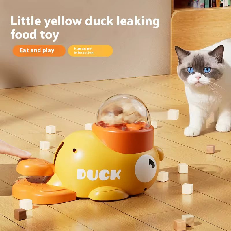 Portable Yellow Duck Interactive Pet Toy – Automatic Feeder & Puzzle Food Dispenser for Cats & Dogs